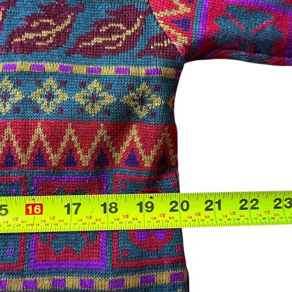 Vtg. Dongwon multicolor bird print knit sweater acrylic wool blend M L bold 90s - Picture 5 of 6